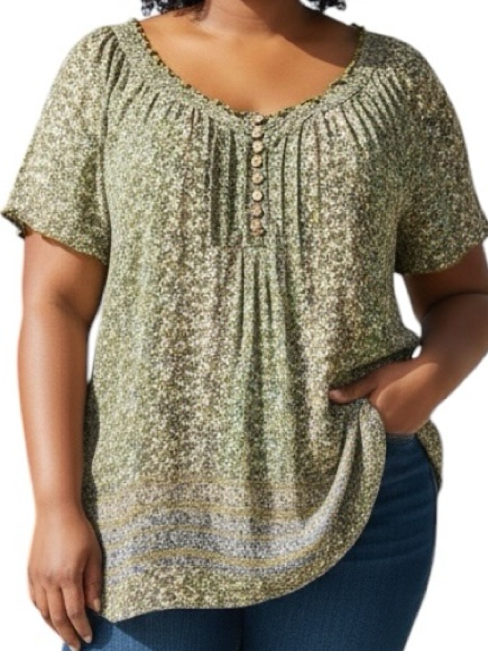 Faded Glory Olive Green Short Sleeve Peasant Blouse Size XXL 20